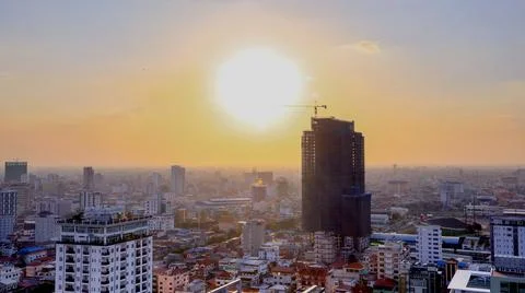 Phnom Penh Sunset overview from tower Stock Photos
