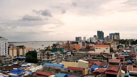 Phnom Penh view from rooftop. Stock Footage