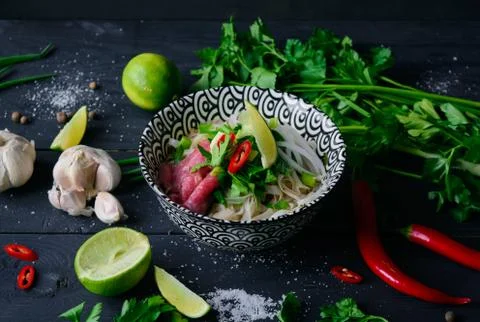 Pho Bo beef soup 库存照片