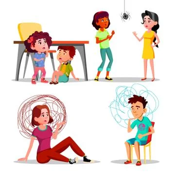 Phobia, Anxiety, Panic Attack, Depression Vector Set Stock Illustration