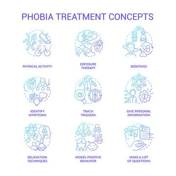 Phobia treatment blue gradient concept icons set Stock Illustration