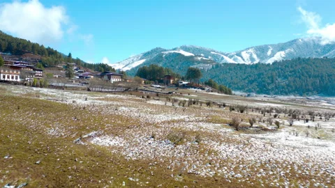 Phobjikha Valley covered with snow Stock Footage 304366102