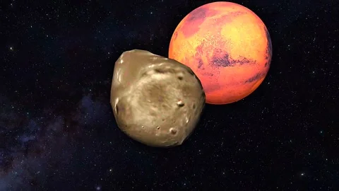 Phobos and Deimos moons of Mars planet Stock Footage 320365808