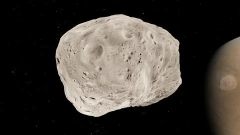 Phobos Mars Moon Irregular Asteroid Shape 8K 3D Render Stock Illustration