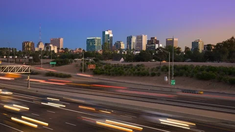 Phoenix Arizona Skyline with Interstate Traffic Timelapse Stock Footage
