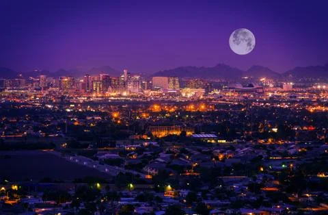 Phoenix arizona skyline at night. Stock Photos