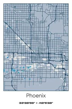 Phoenix, Arizona - vector map of city in Blue, Gray, Yellow, Olive colors Stock Illustration