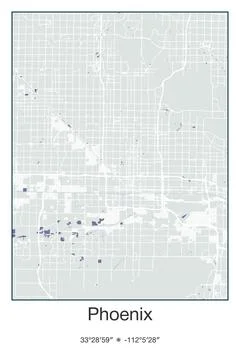 Phoenix, Arizona - vector map of city in Gray, Blue, Green, White colors Stock Illustration