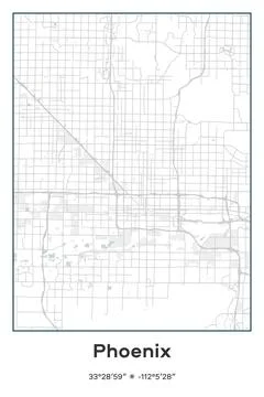 Phoenix, Arizona - vector map of city in Pastel, Gray, White, Green colors Stockillustratie
