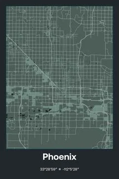 Phoenix, Arizona - vector map of city in Dark gray, Gray, Green, gray-green colo Stock Illustration
