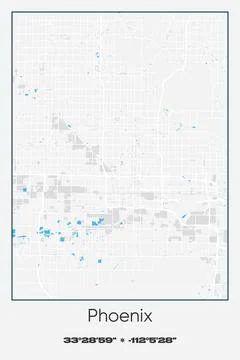 Phoenix, Arizona - vector map of city in Gray, white, blue colors Stock Illustration