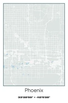 Phoenix, Arizona - vector map of city in Gray, white, green, blue colors Stock Illustration
