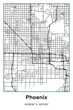 Phoenix, Arizona - vector map of city in Black, white, gray, BW colors Stock Illustration
