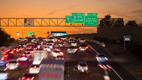 Phoenix AZ Interstate Rush Hour Traffic Timelapse Stock Footage 98686003