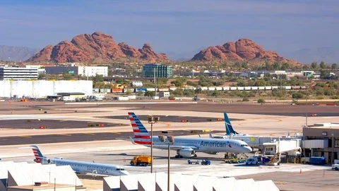 Phoenix AZ Papago Landscape PHX Airport View Stock Footage 118856030