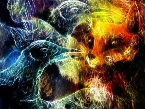 The phoenix bird and fox collage,  fractal effect Stock Illustration
