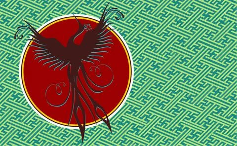 Phoenix bird background Black phoenix bird silhouette over maze textured b... Fotos de archivo