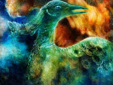 The phoenix bird collage. Stock Illustration