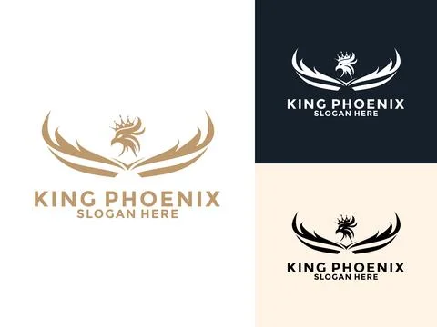 Phoenix Bird with Crown logo design template, Phoenix with wings and crown .. イラスト素材