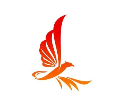 Phoenix bird icon, firebird flying on fire wings Stock Illustration
