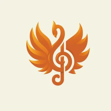 Phoenix bird with musical notes vector illustration, music studio logo design Stock Illustration
