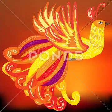 Phoenix bird as a symbol of rebirth, vector illustration, Firebird ...