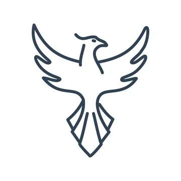 Phoenix bird symbol. Simple line art illustration of a phoenix, symbolizing.. Stock Illustration