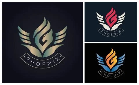 Phoenix bird wings fire logo design template for brand or company and other Stock Illustration