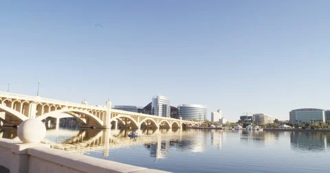 Phoenix bridge and river RED 4K.R3D medium panning Stock Footage 103040057