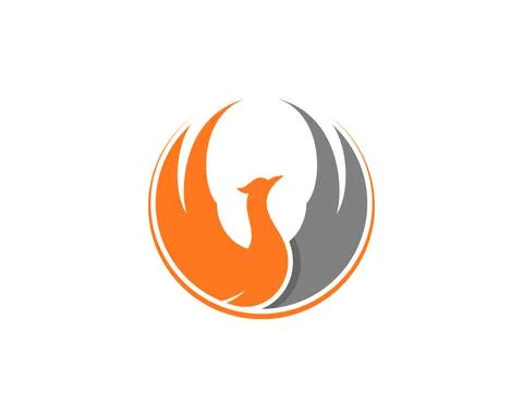 Phoenix with circle spread wings logo Stock Illustration