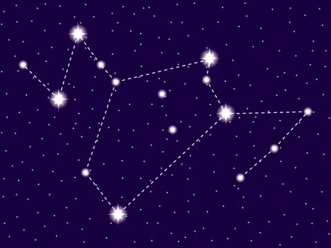 Phoenix constellation . Starry night sky. Zodiac sign. Cluster of stars and g Illustrazione stock