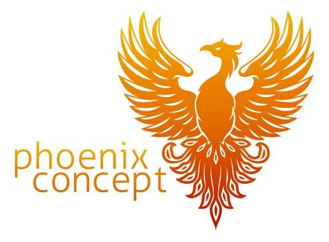 Phoenix Fire Bird Rising Wings Spread Eagle Stock Illustration