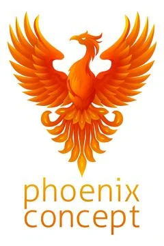 Phoenix Fire Bird Rising Wings Spread Eagle Stock Illustration