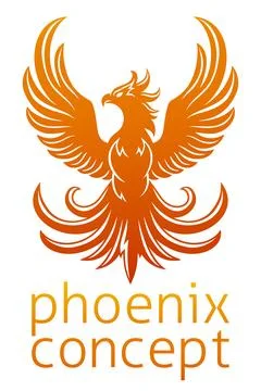 Phoenix Fire Bird Rising Wings Spread Eagle Stock Illustration