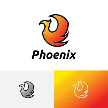 Phoenix Fire Flame Wing Flying Magic Bird Logo Stock Illustration