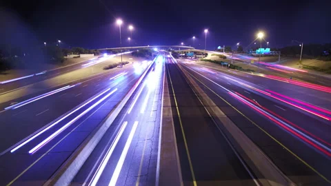 Phoenix Freeway slow shutter Cop Car Interstate Night Timelapse Stock Footage 155915745