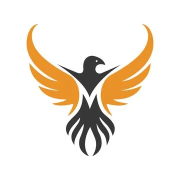 Phoenix. Golden vector logo on black background. Symbol of rebirth, transformati Stock Illustration
