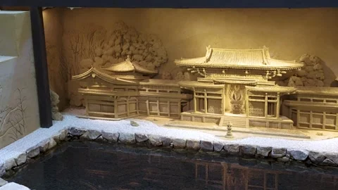 Phoenix Hall at Byodoin Temple From Uji, Depicted in Sand at Sakyu Museum Stock Footage 328538716
