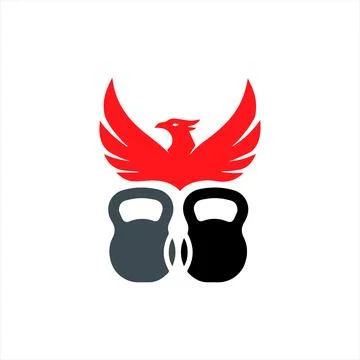 Phoenix kettlebell logo isolated on white background Stock Illustration