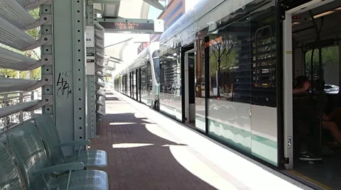Phoenix light rail passenger arriving too late. Stock Footage 41590832