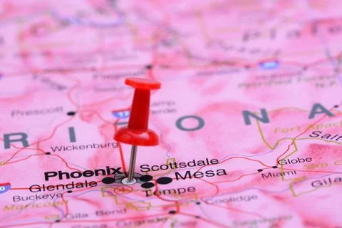 Phoenix pinned on a map of USA Stock Photos
