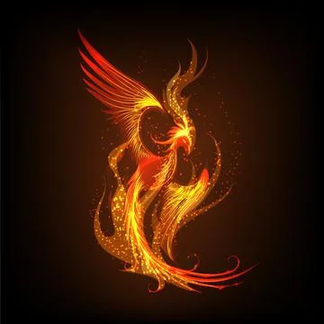 Phoenix Rising From the Ashes on Black Background Stock Illustration