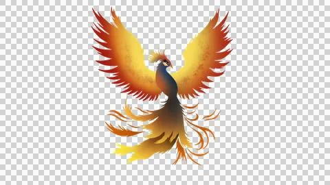 Phoenix rising from flames, phoenix firebird rising into sky Illustrazione stock