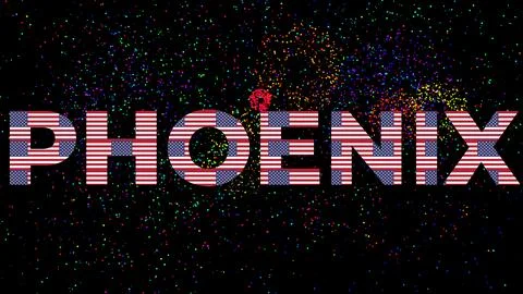 PHOENIX text with an american flag texture inside letters and a black backg.. Stock Illustration