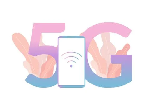Phone with 5g wireless network technology. Smartphone and 5G symbol vector il Stock Illustration