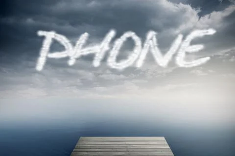 Phone against cloudy sky over ocean Illustrazione stock
