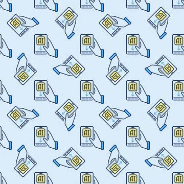 Phone with AI and Hand vector Artificial Intelligence colored Seamless Patter Stock Illustration