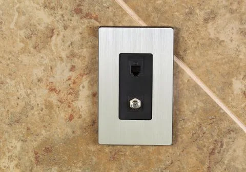 Phone and cable internet hookup sockets Stock Photos