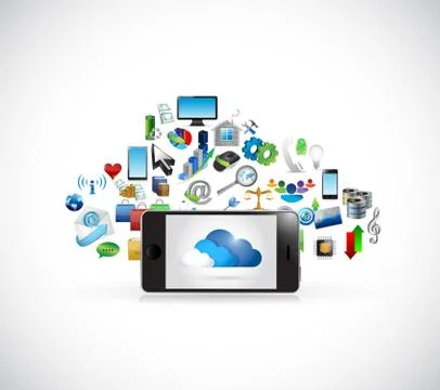 Phone and cloud computing icons illustration Ilustração Stock