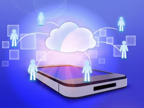 Phone and cloud computing to people in a network Ilustración de archivo